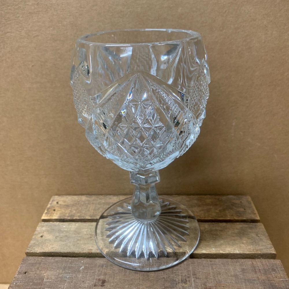 Vintage EAPG US Glass Diamond Pattern Water Goblet